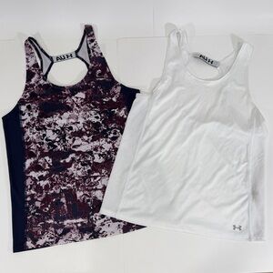 Under Armour Women's Fly by Tanks - White and Maroon Pattern